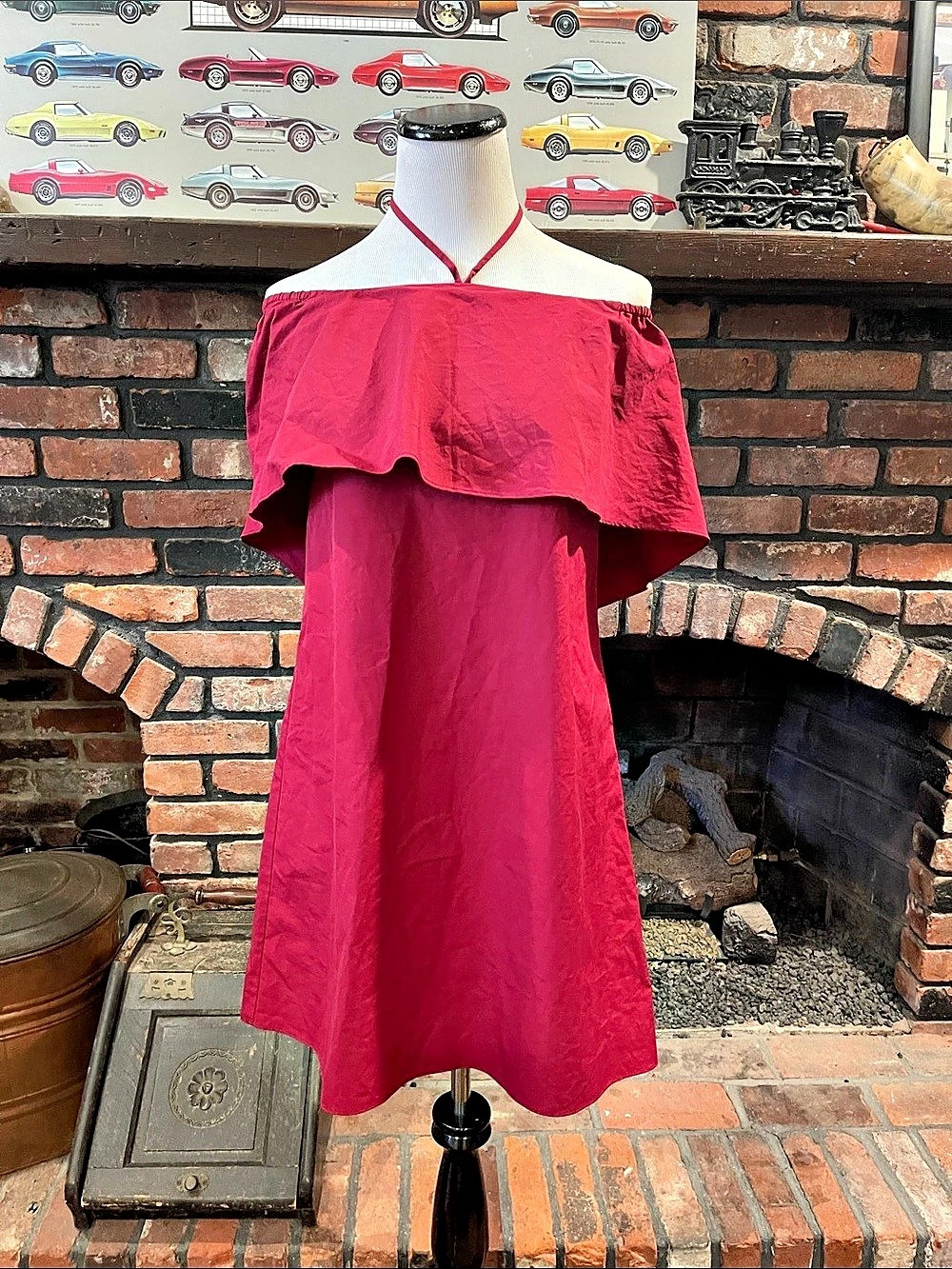 alice + olivia Off-Shoulder Cotton Mini Dress in Bordeaux Red Size Medium NWT